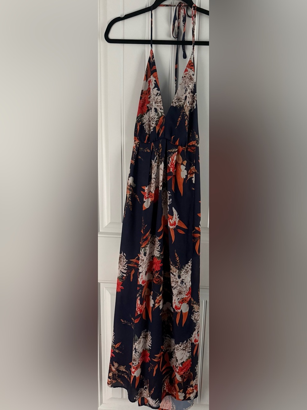 Simple Navy Maxi Dress Skirt with Rust and Cream Floral Print